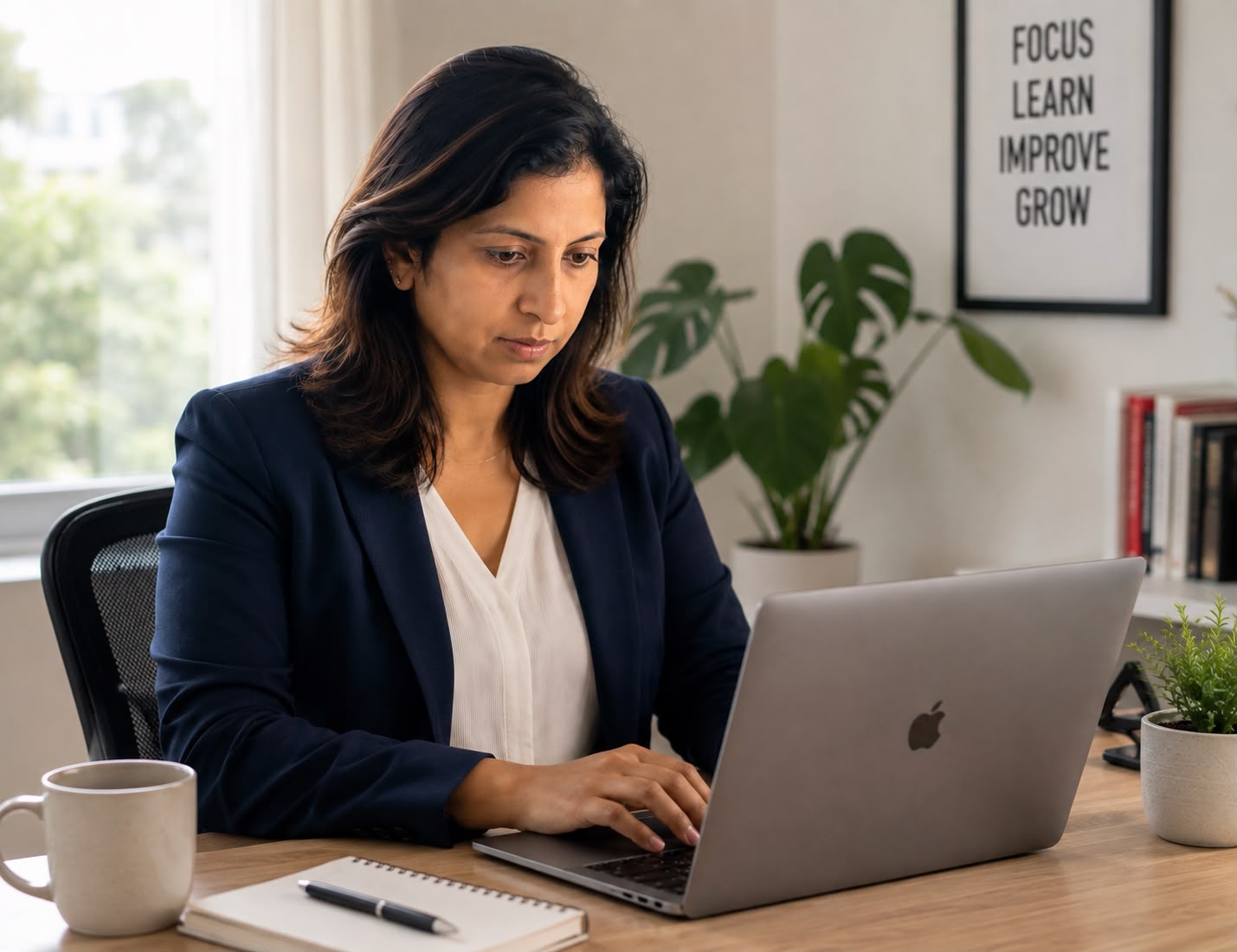 Saritha working on laptop