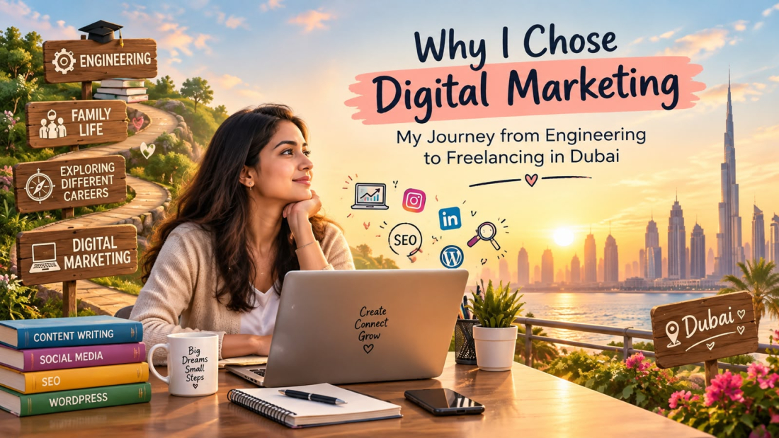Why I chose digital marketing: woman learning from home