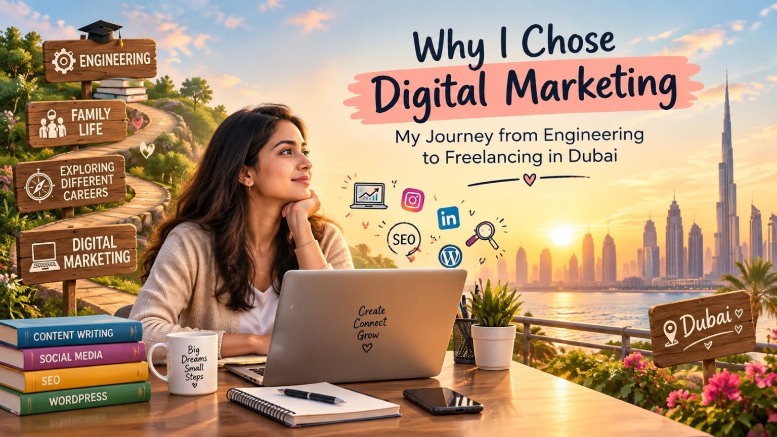 Why I chose digital marketing: woman learning from home