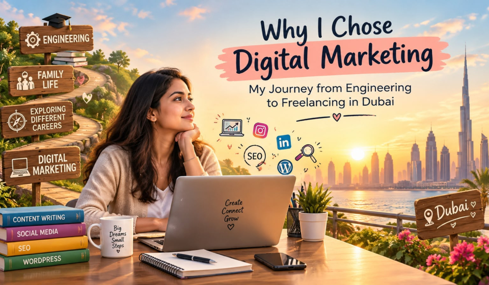 Why I chose digital marketing: woman learning from home