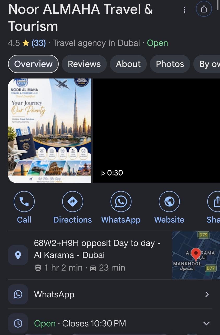 Noor ALMAHA Travel & Tourism Google Business Profile after optimization with 4.5 star rating and 33 reviews